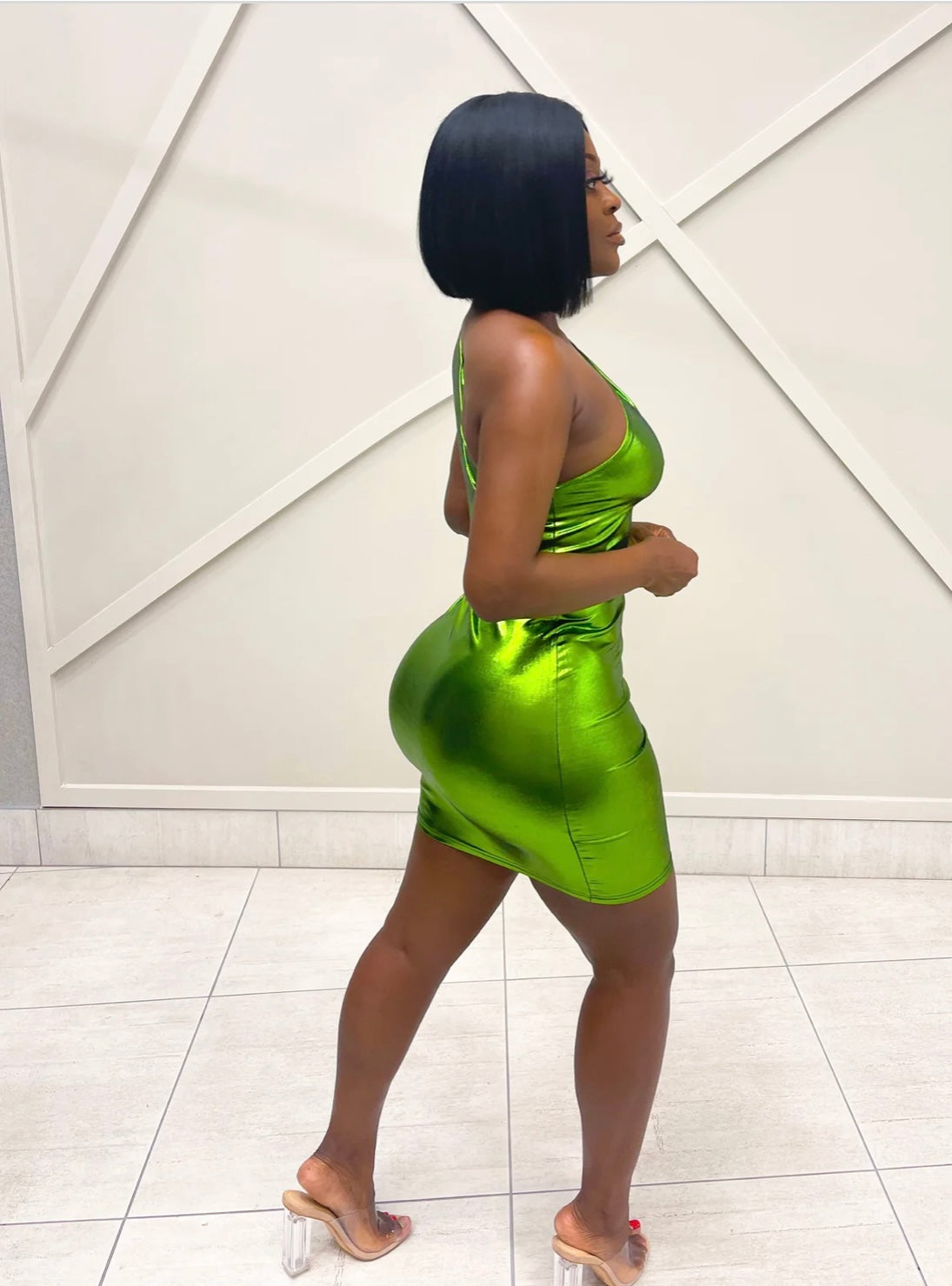 Kallur Shoulder Mini Dress Green